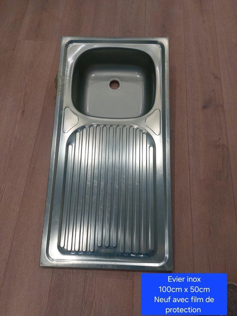 Évier inox 1 bac + égouttoir 100x50cm – NEUF, Enlèvement, Neuf