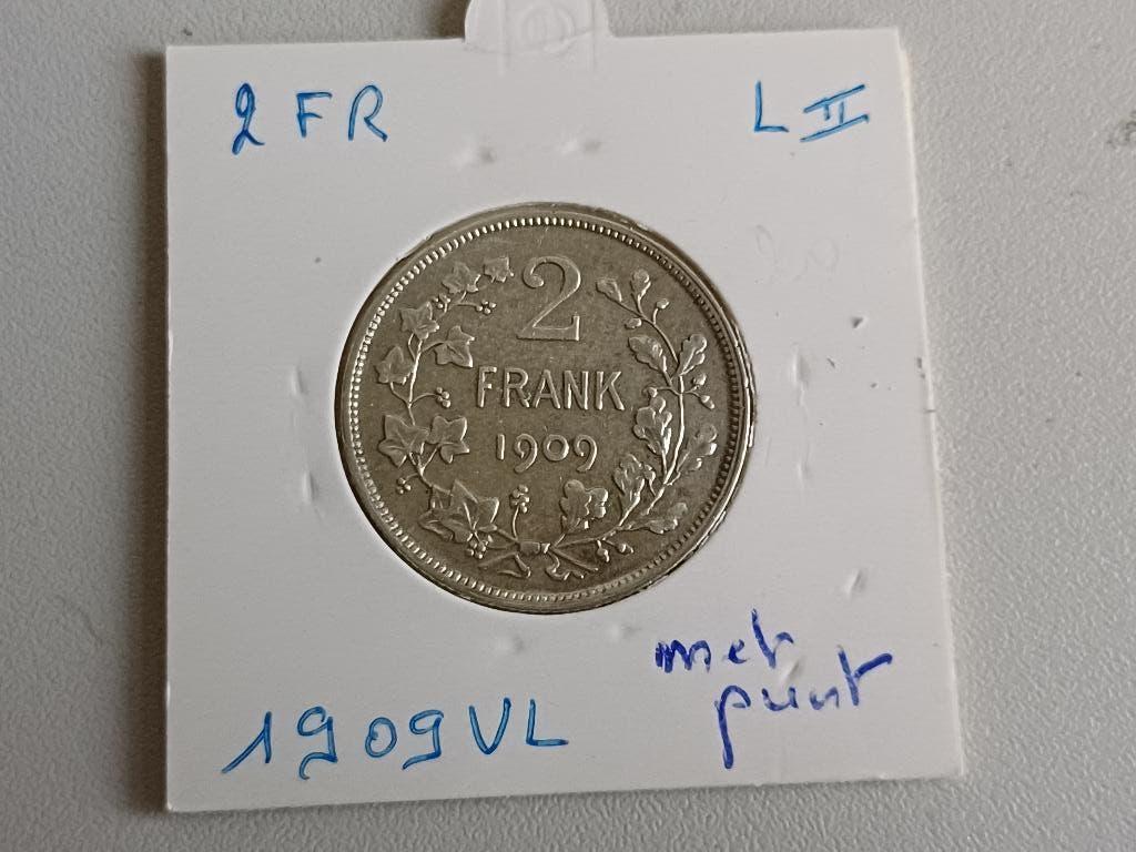 2 frank 1909VL (met punt) zilver Leopold II, Enlèvement ou Envoi, Argent, Monnaie en vrac, Argent