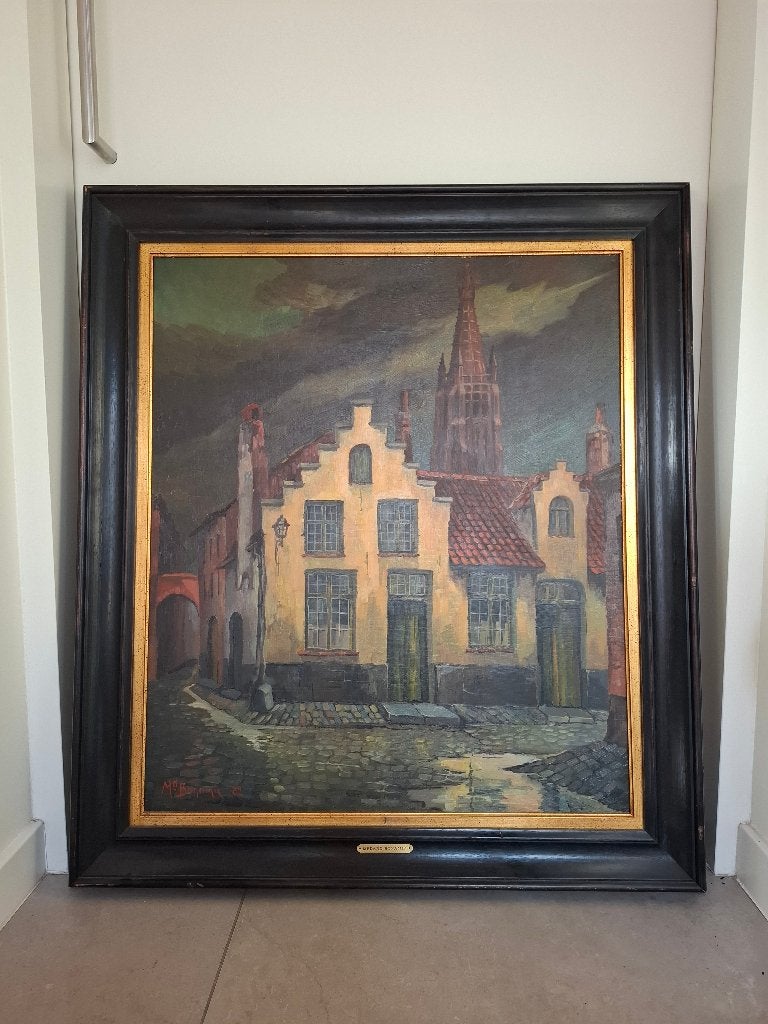 Schilderij met afbeelding van het Walplein in Brugge, Enlèvement, Encadré
