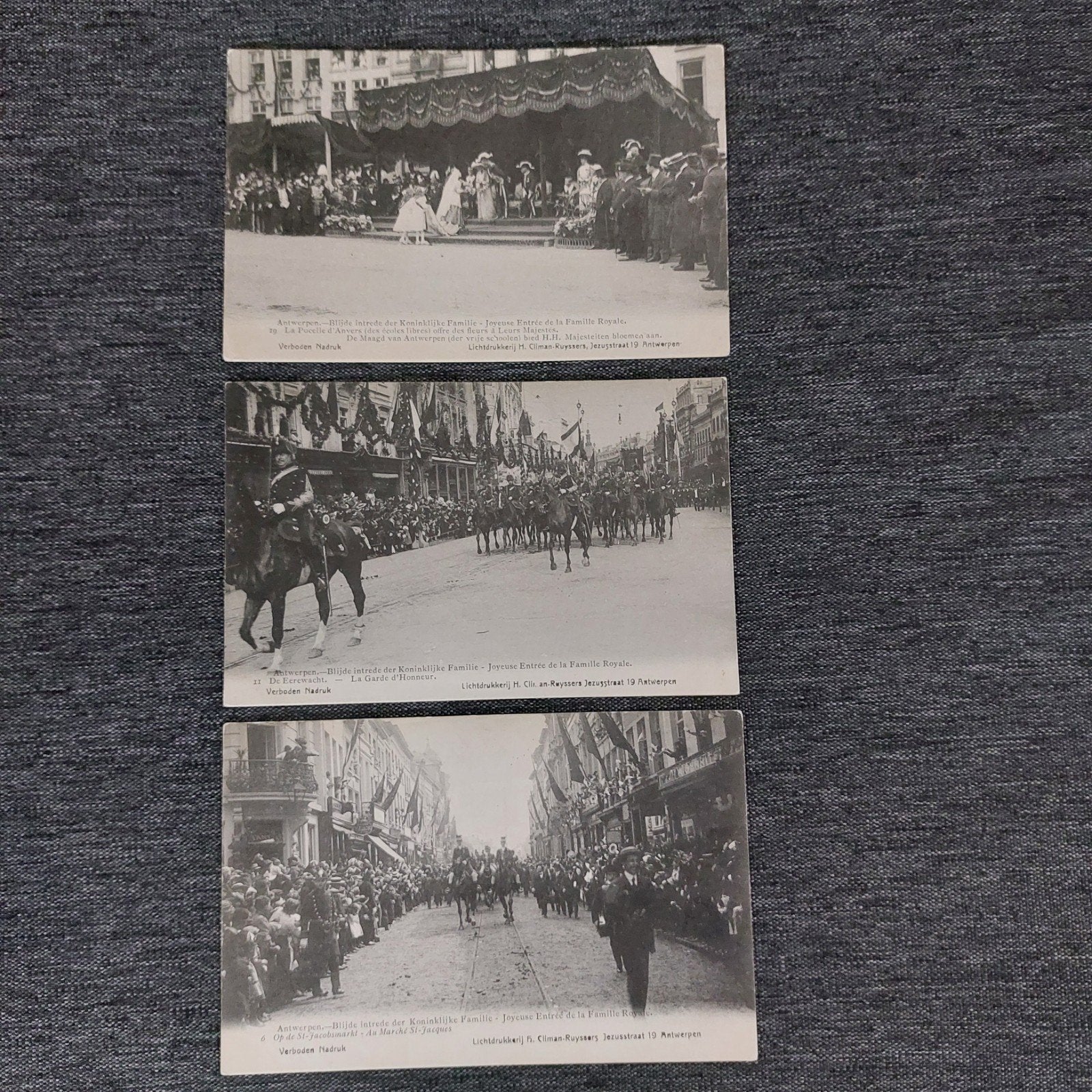 3 oude postkaarten Antwerpen: intrede Koninklijke Familie, Verzamelen, Foto's en Prenten, Ophalen of Verzenden
