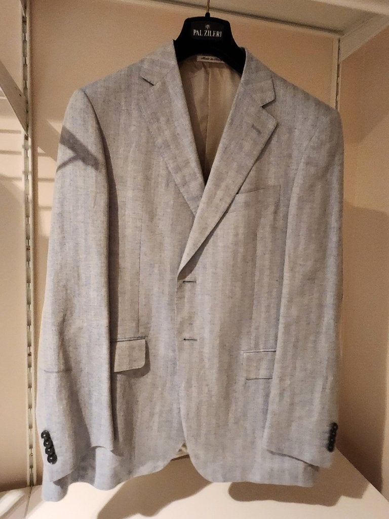 Pal Zileri colbert zijde, linnen en kasjmier, lichtblauw, 52, Maat 52/54 (L), Blauw, Ophalen of Verzenden, Zo goed als nieuw