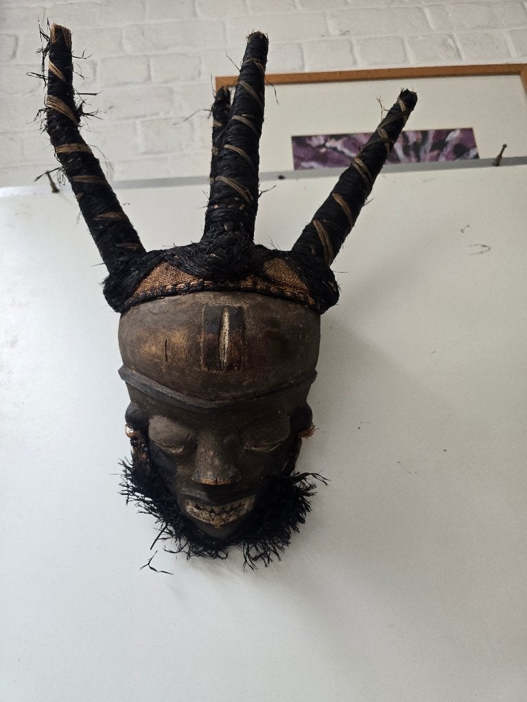 Afrikaans masker Congo Pende-stam, Antiek en Kunst, Handgemaakt, Natuurlijk materiaal, Masker, 42 cm