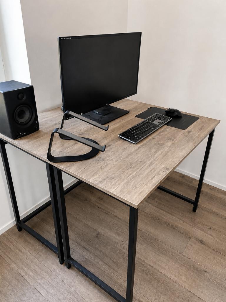 2 bureaus in industriële stijl, licht hout/zwart metaal — TB, Huis en Inrichting, Ophalen, Hout, 50 cm, Zo goed als nieuw