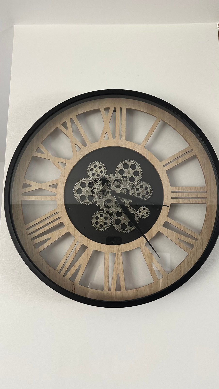 Wandklok in loft stijl – Hout/Metaal/Glas d 57cm, Industriel, Enlèvement, Comme neuf, Horloge murale