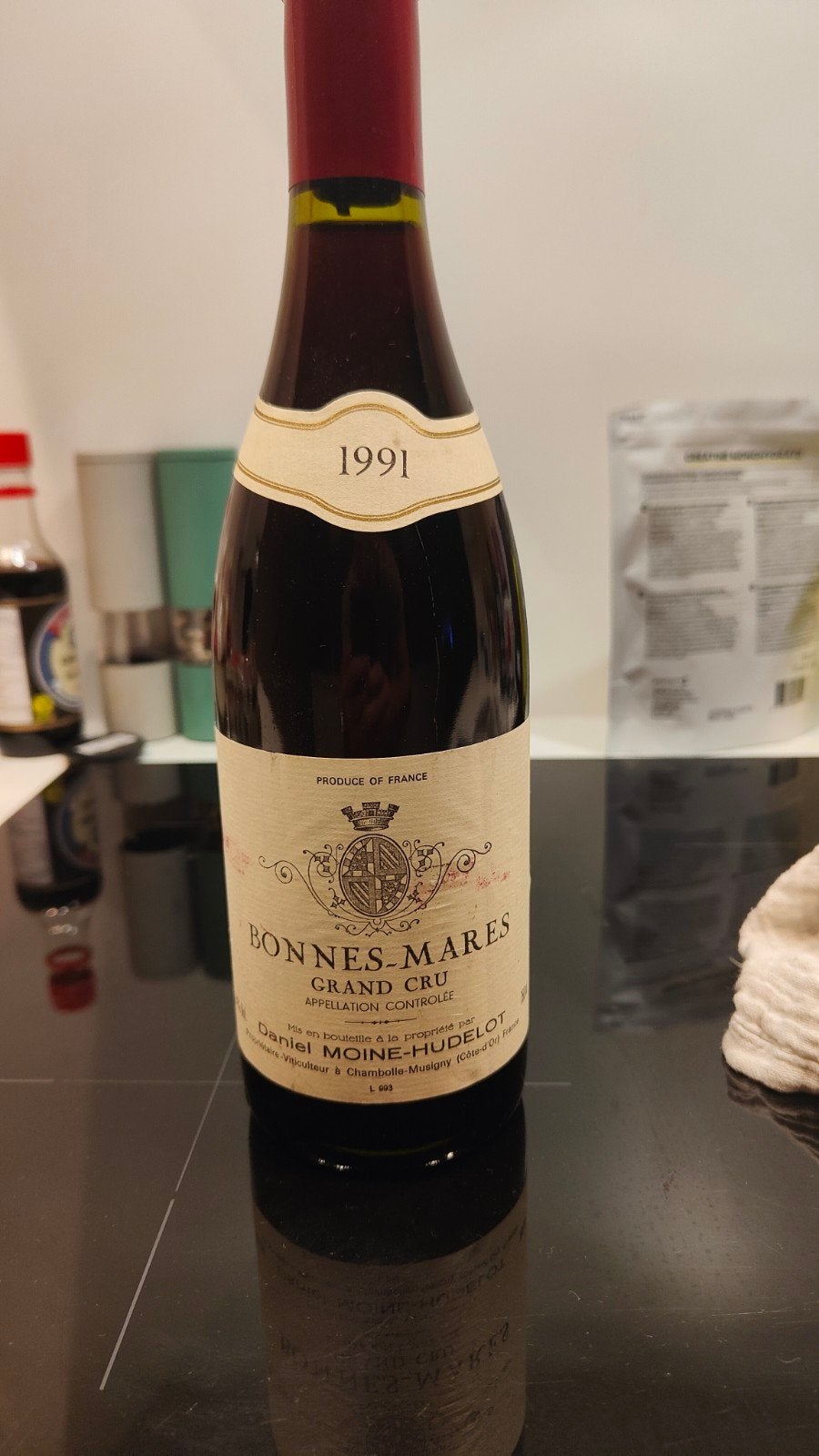 Daniel Moine-Hudelot / Bonnes Mares 1991 (Topwijn!), Collections, Enlèvement ou Envoi, Comme neuf, Vin rouge, France