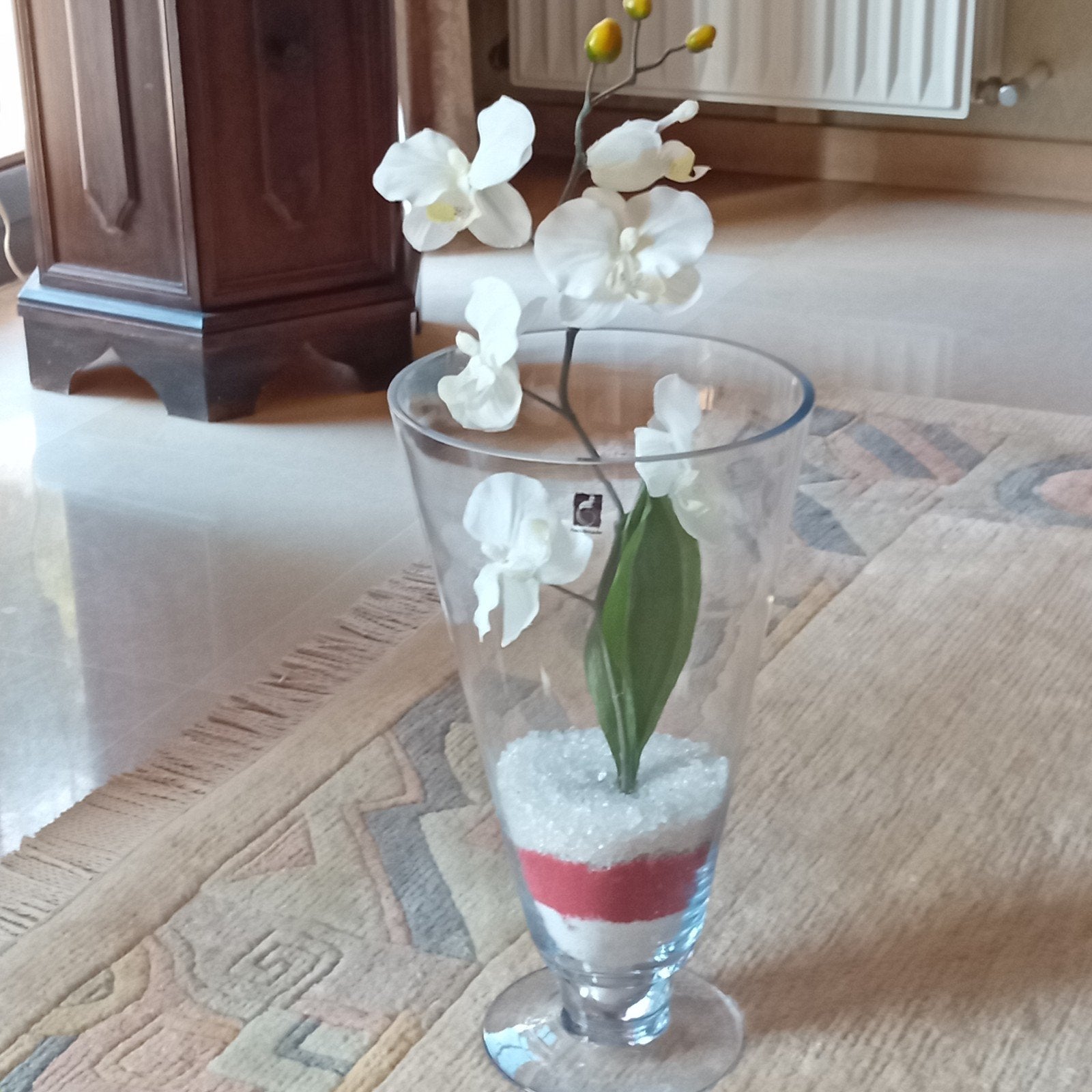 glazen handgemaakte vaas met kunstbloem, Ophalen, Zo goed als nieuw, Glas