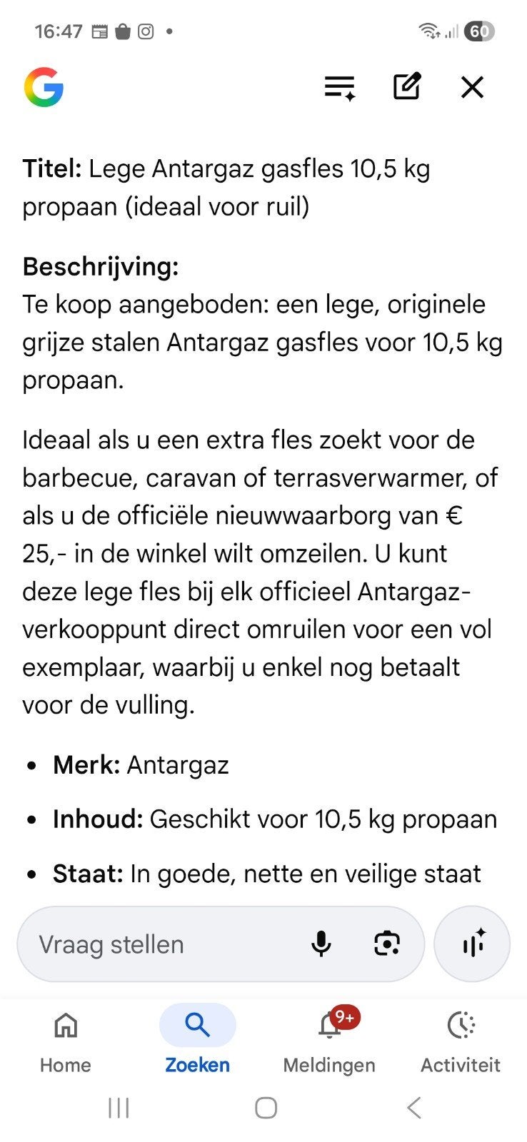 Lege Antargazfles., Tickets en Kaartjes, Kortingen en Cadeaubonnen