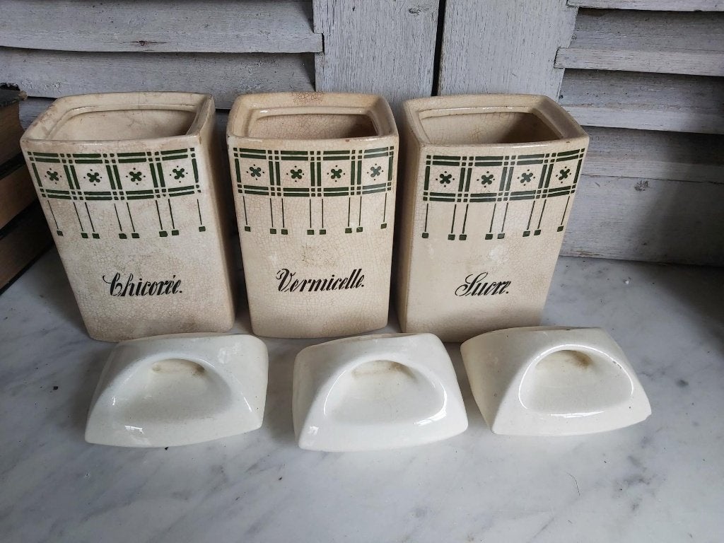 3 oude fel beboterde voorraad potten MOSKAU mooi design, Antiquités & Art, Enlèvement ou Envoi