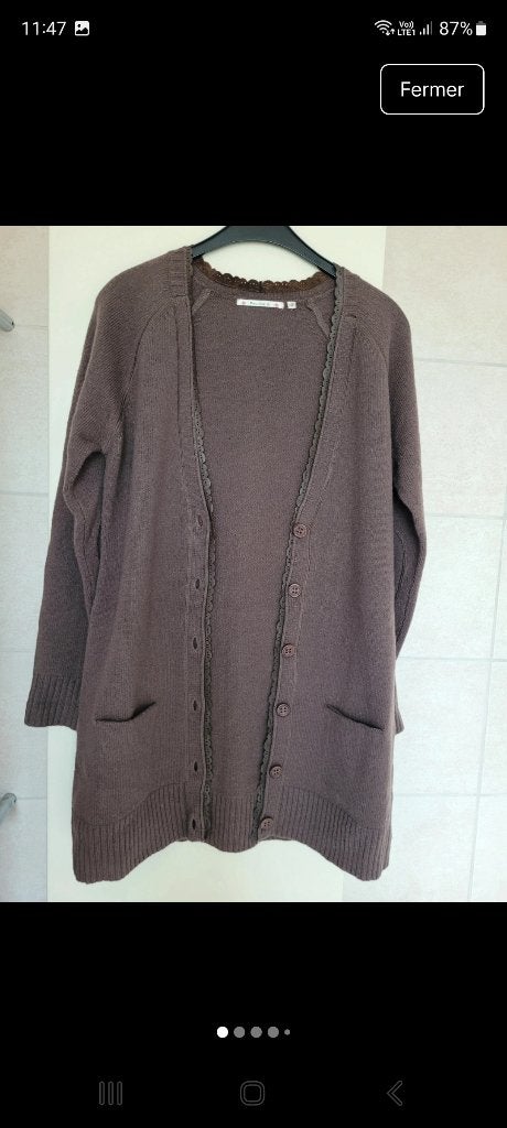 Long Gilet en laine pauline b, Ophalen, Nieuw, Maat 36 (S), Bruin