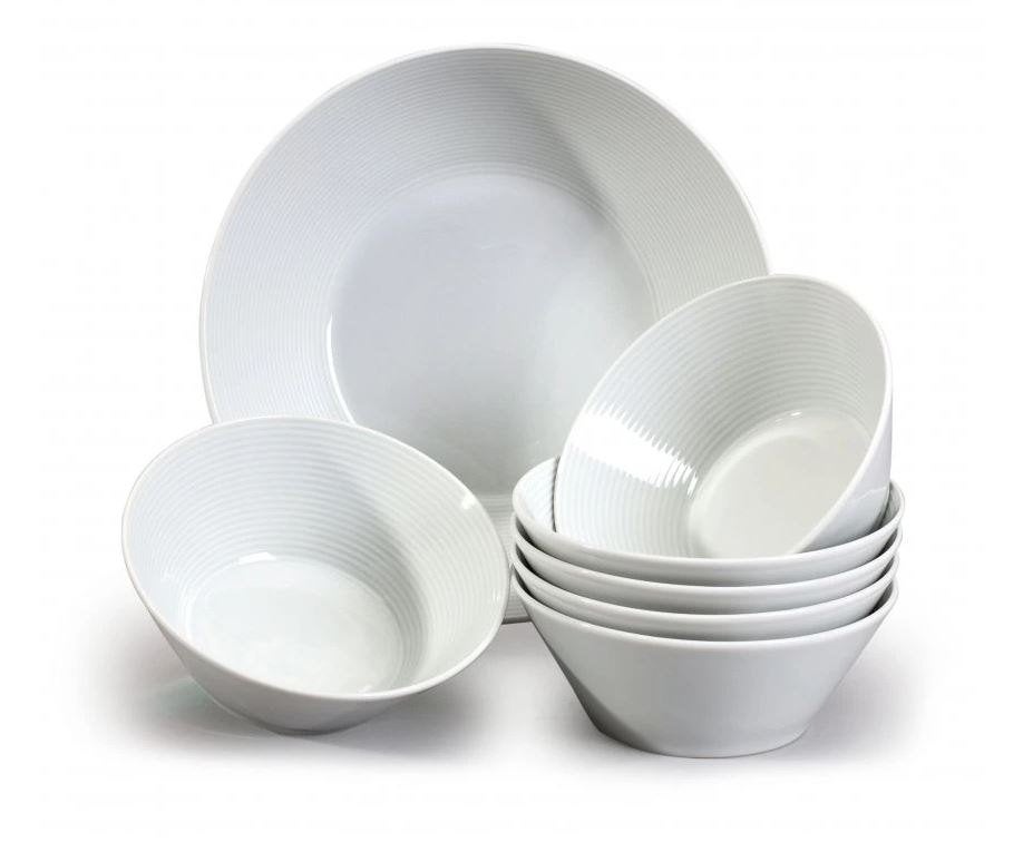 Nieuw | Slakom – Saladekom 24cm wit met reliëf jaarringen, Nieuw, Ophalen of Verzenden, Kom(men), Effen
