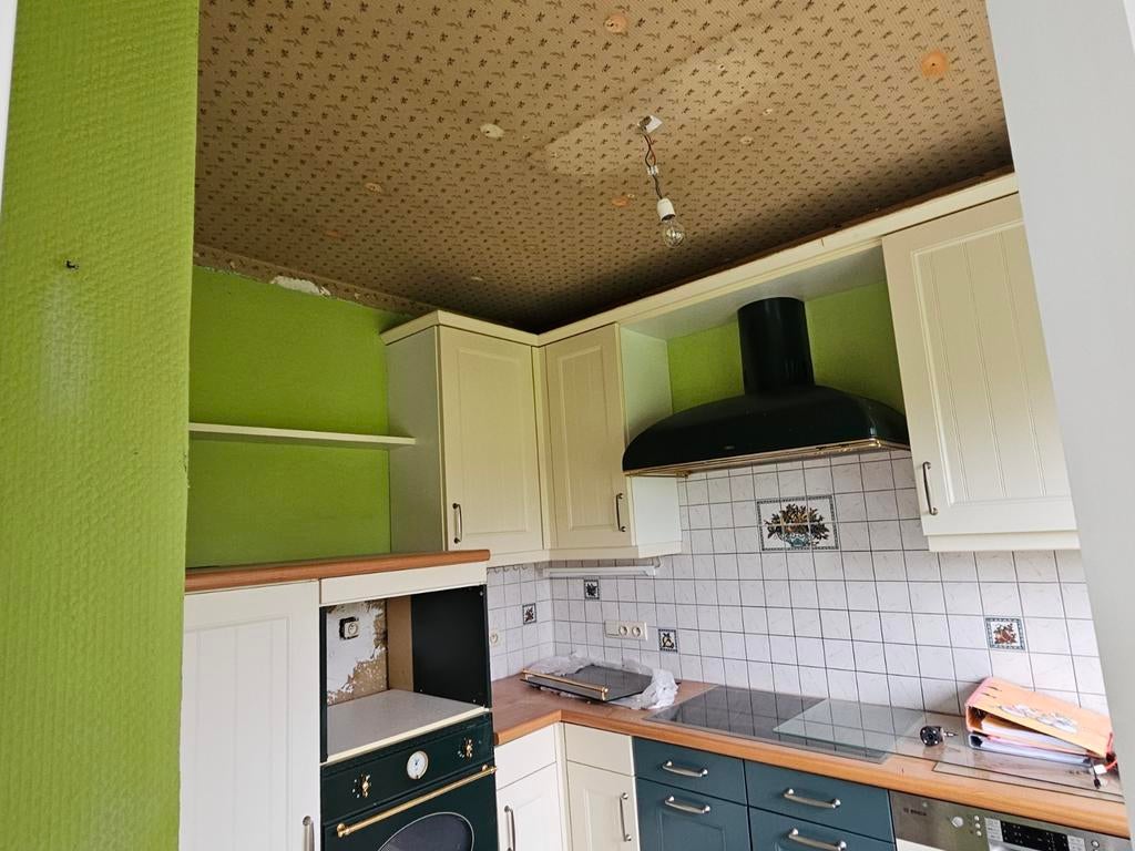 Keuken met toestellen, Huis en Inrichting, Keuken | Complete keukens, Gebruikt, U-keuken, Crème, Hout, Ophalen