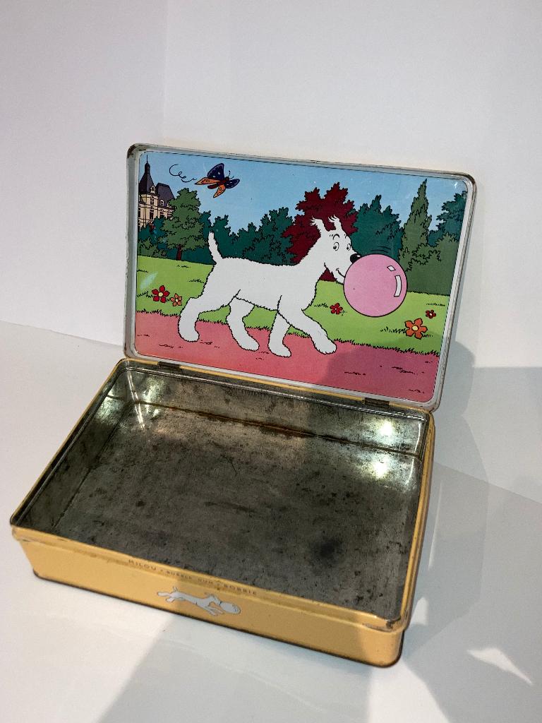 Boite pub en tôle Milou bubble gum 1960's vintage, Collections, Enlèvement ou Envoi
