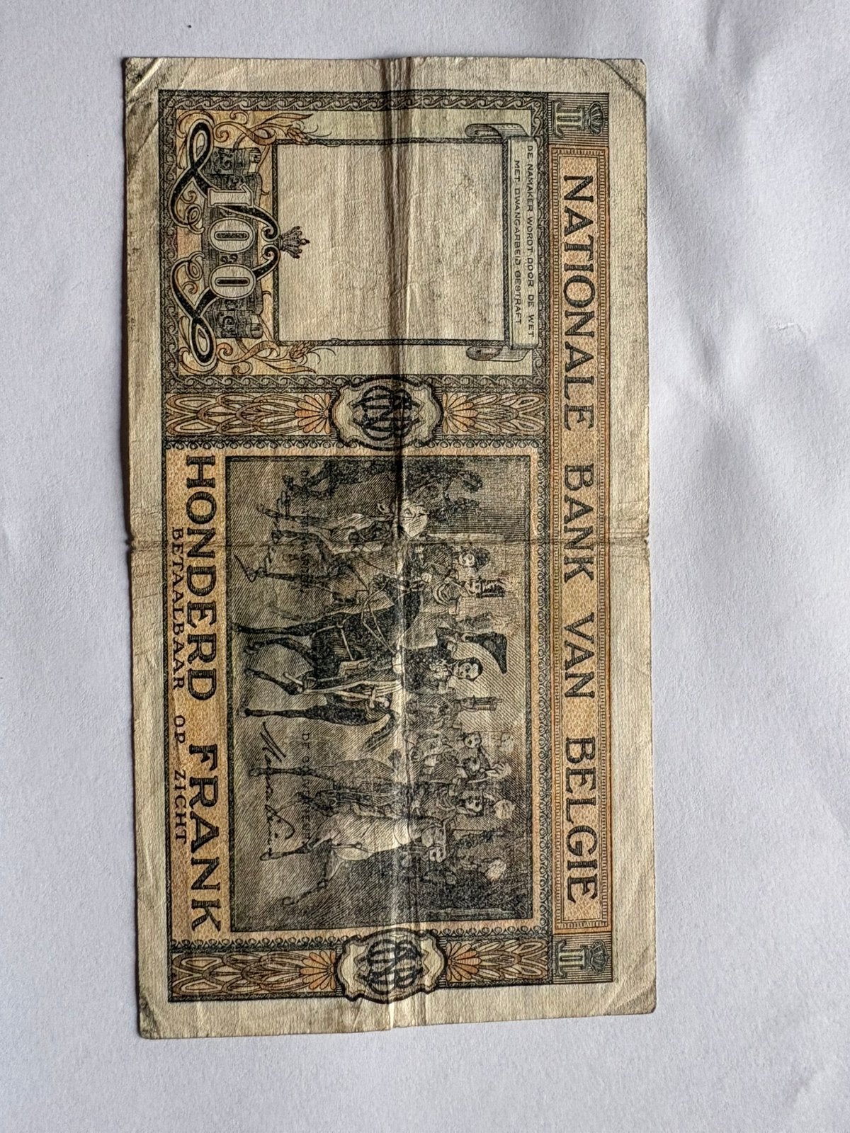 Bankbiljet 100 belgische frnk, Ophalen, België