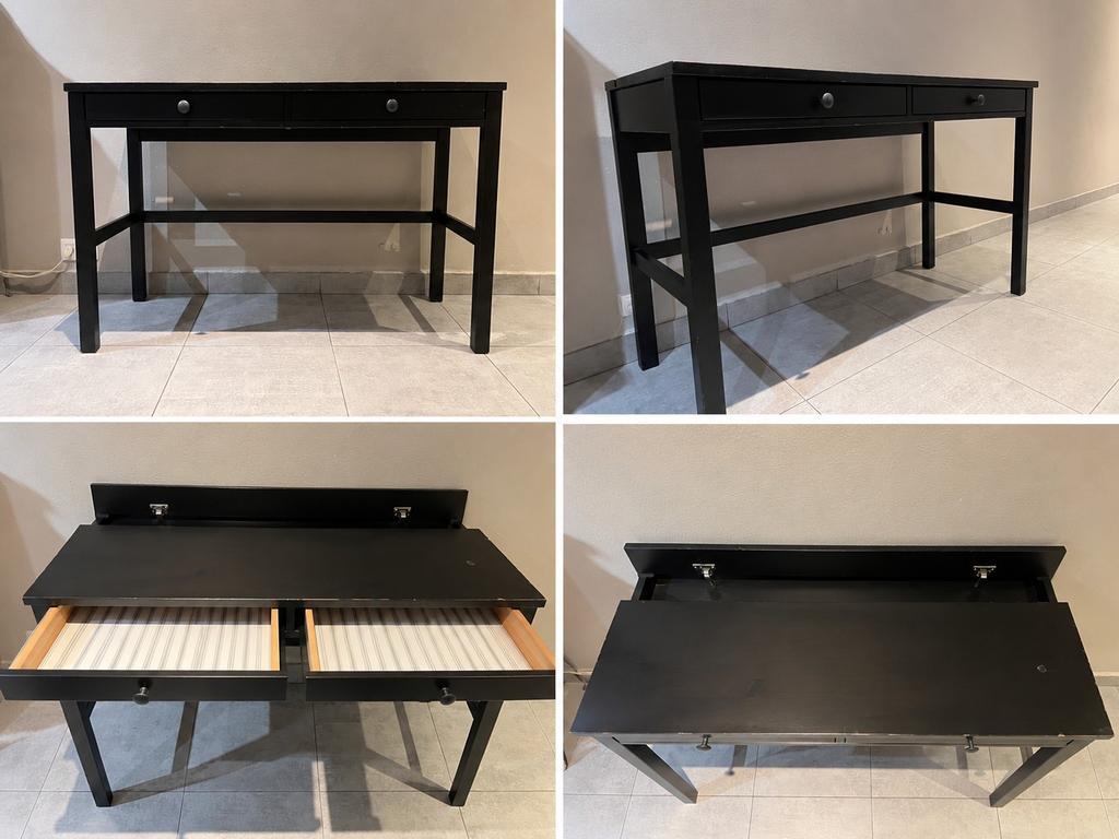 zwarte bureau met verborgen opbergruimte en 2 lades, Huis en Inrichting, Bureaus, Ophalen, Zwart, Gebruikt, 120 cm