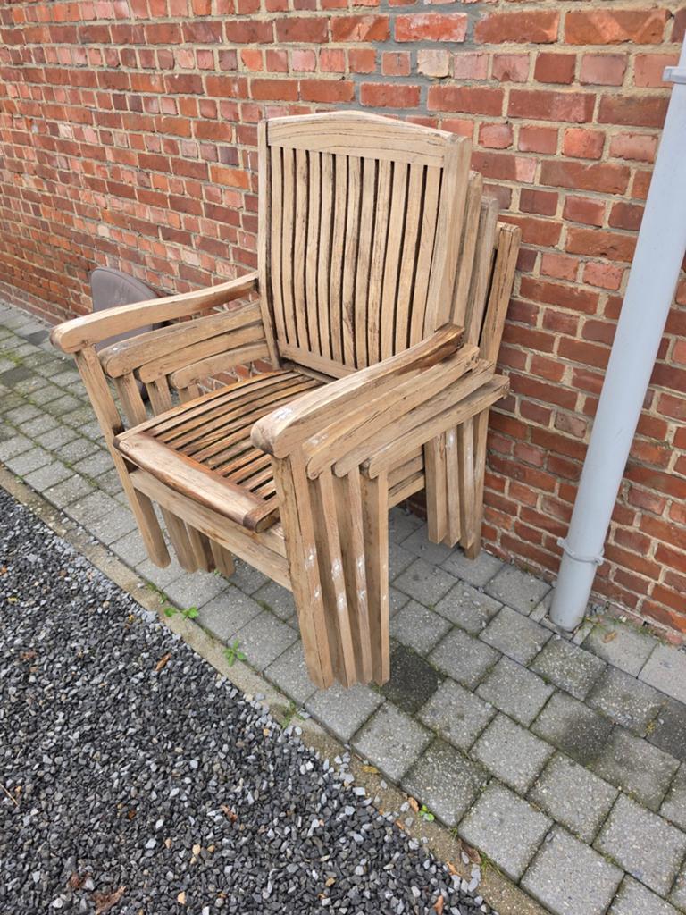 Teak tuinstoelen stapelbaar, Tuin en Terras, Tuinstoelen, Ophalen, Gebruikt, Teakhout, Stapelbaar