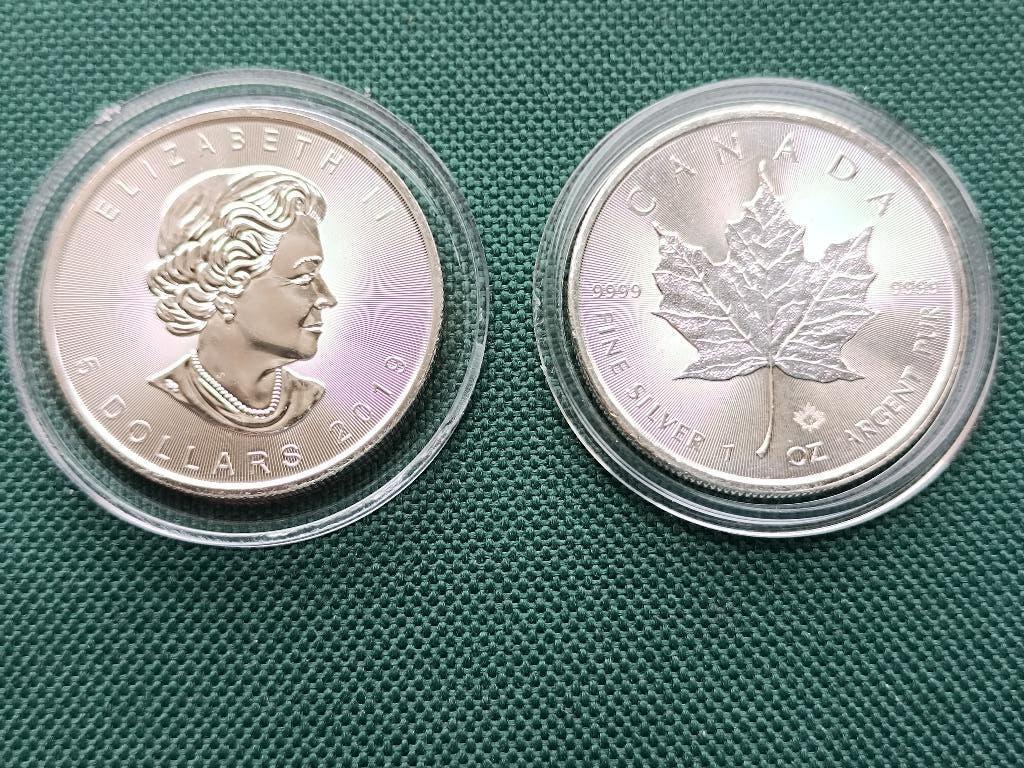 Canada Maple Leaf Zilver 1 oz  -  2019 jaar /2stuks/, Enlèvement ou Envoi, Monnaie en vrac, Argent