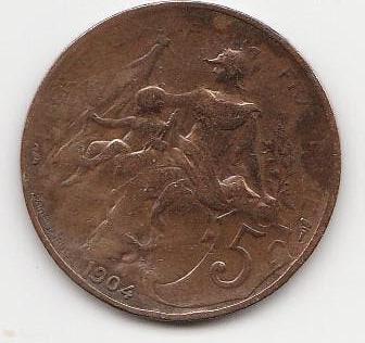 5-centime munt, Frankrijk, 1904  ., Ophalen of Verzenden, Frankrijk, Losse munt