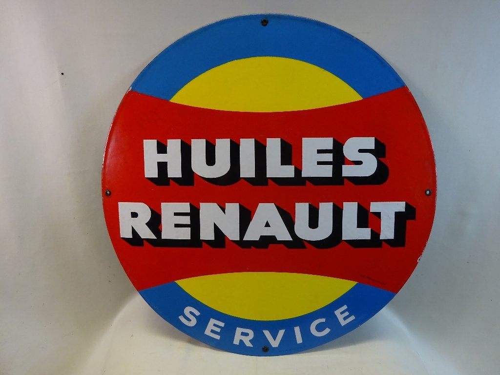 Origineel emaille reclamebord van 'Huiles Renault ",1964., Ophalen of Verzenden, Gebruikt, Reclamebord