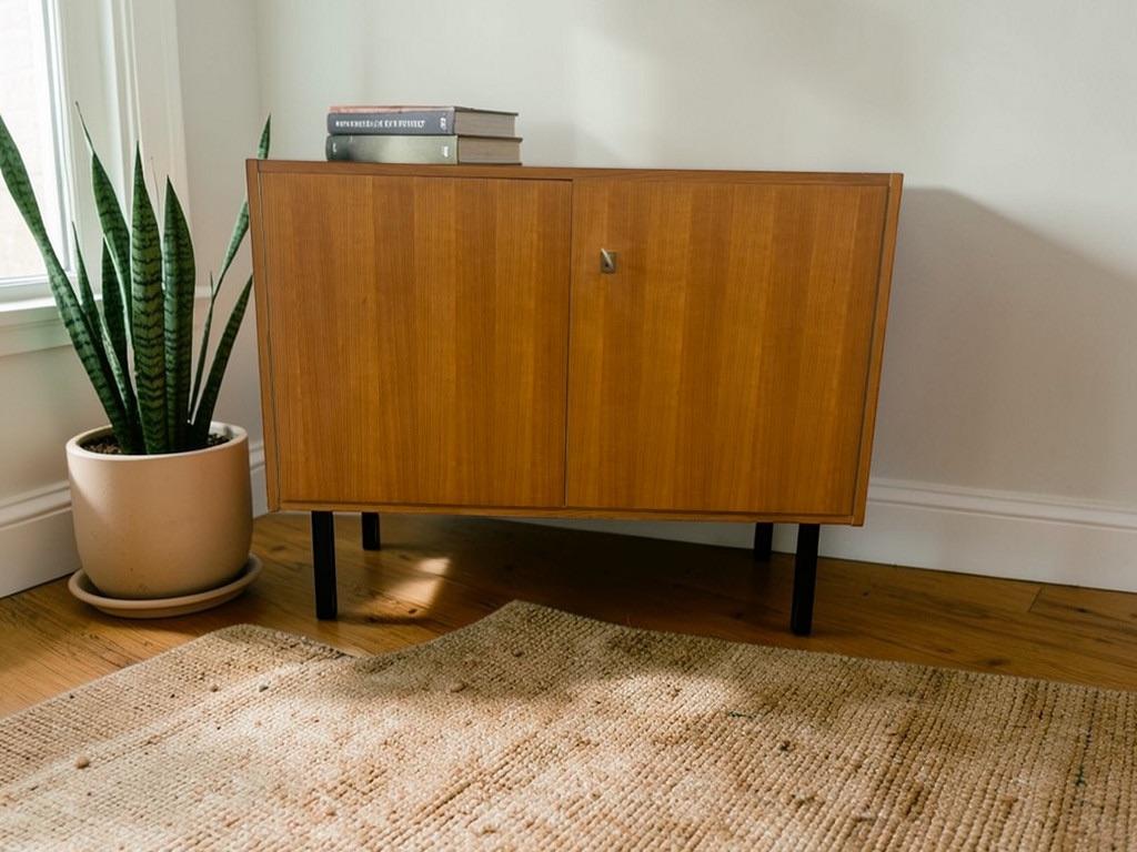 vintage houten kastje met metalen poten, Antiek en Kunst, Ophalen