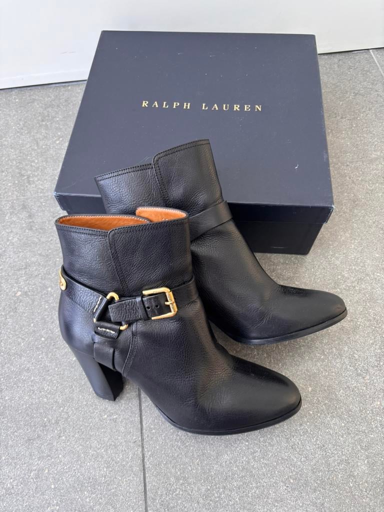 Zwarte leren laarsjes Ralph Lauren maat 9,5B (40,5), Kleding | Dames, Ophalen of Verzenden, Gedragen, Zwart, Lage of Enkellaarzen