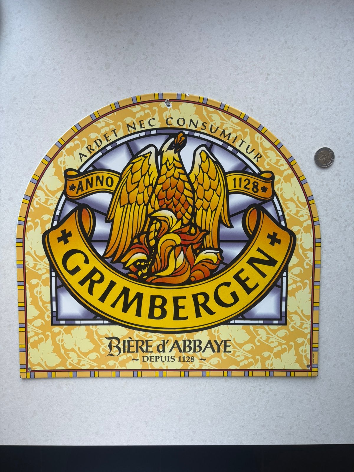 Emaille reclamebord Grimbergen, Verzamelen, Ophalen, Zo goed als nieuw, Reclamebord