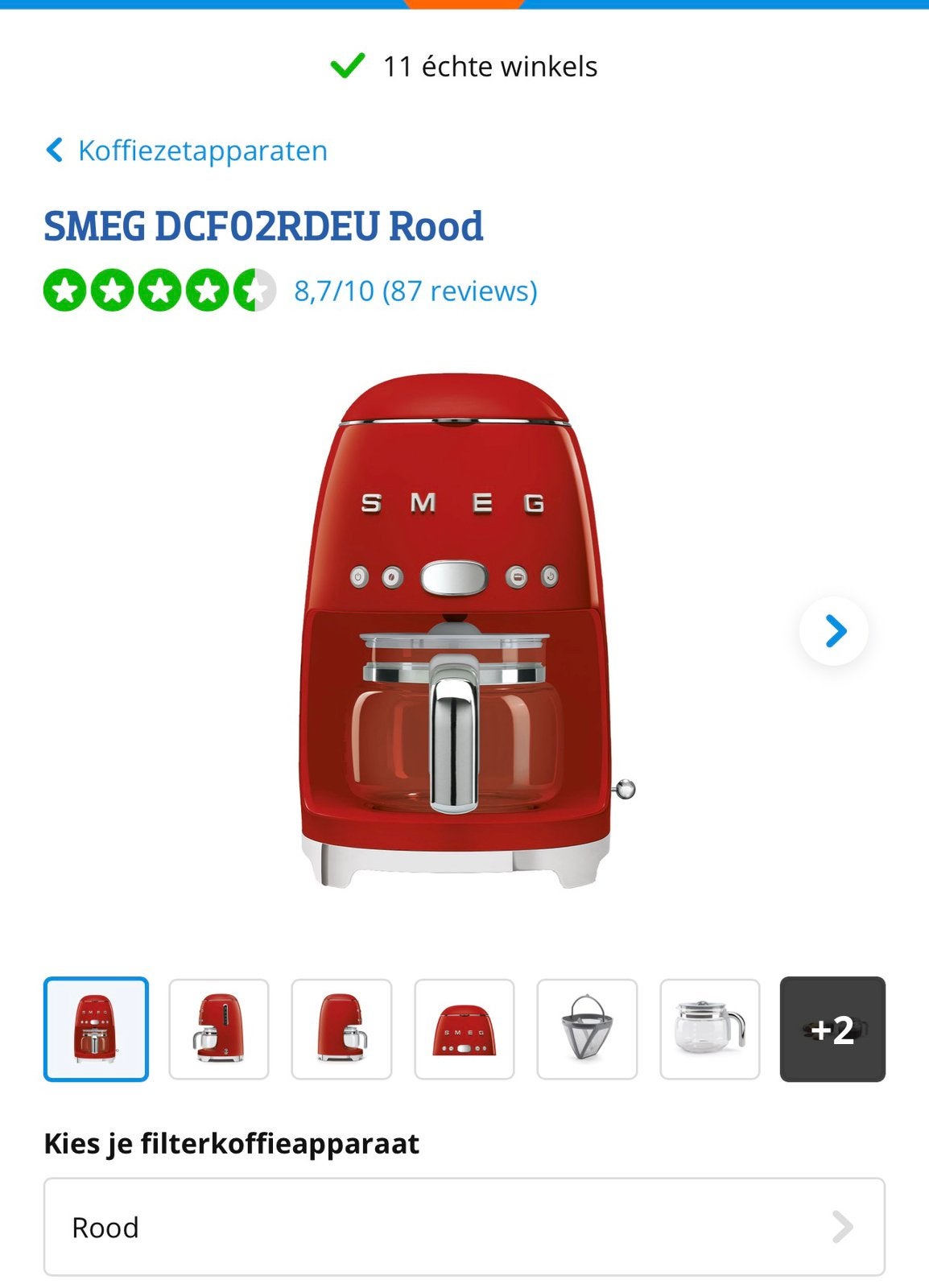 Smeg DCF02RDEU, Elektronische apparatuur, Koffiezetapparaten, Ophalen, Gemalen koffie