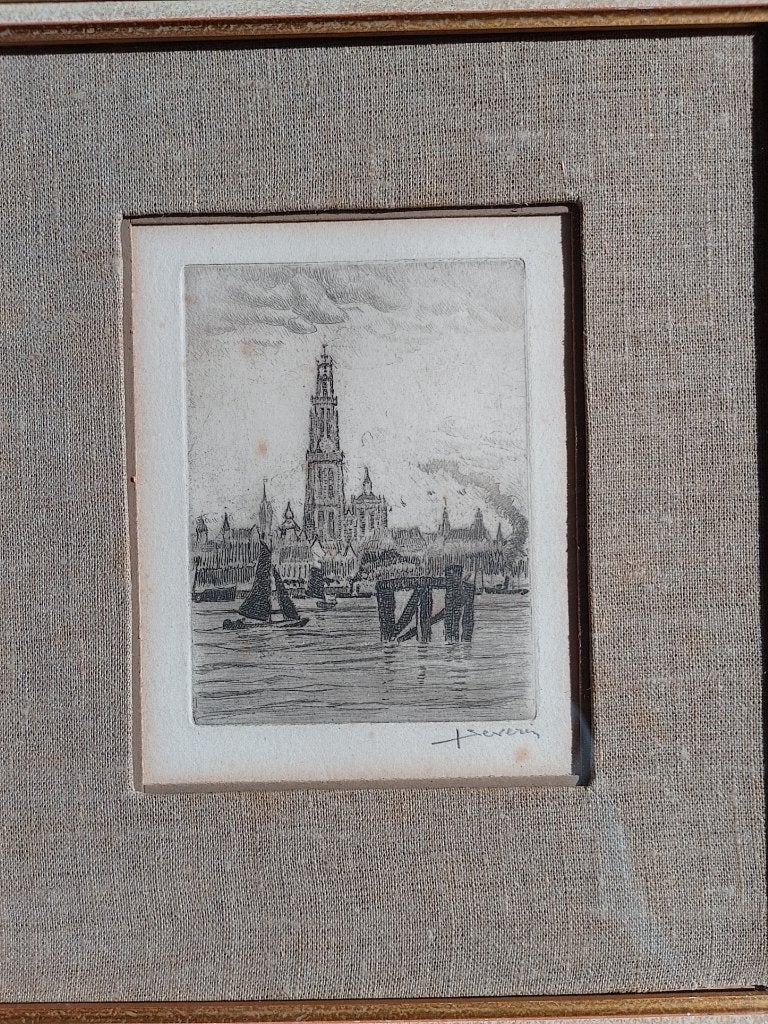 Jules Severin  1888 - 1975   Ets  Antwerpen Schelde, Antiek en Kunst, Kunst | Etsen en Gravures, Ophalen of Verzenden, Ets
