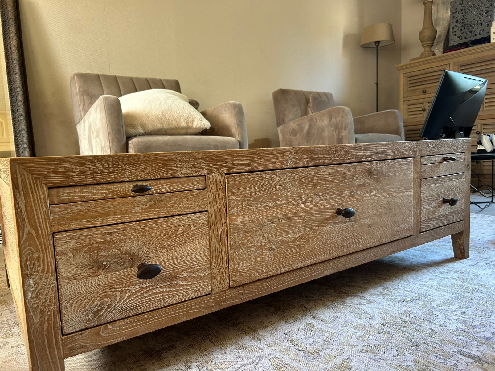 Landelijke houten salontafel – Zware kwaliteit, Maison & Meubles, Enlèvement