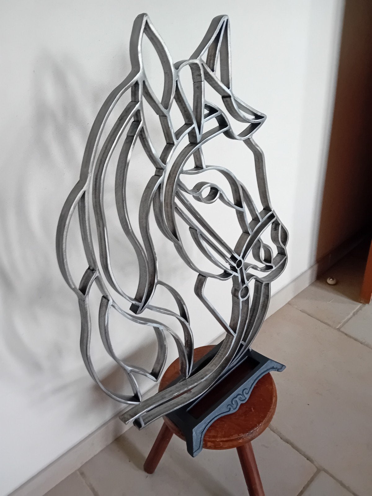 tête de cheval en acier forgé à froid, Antiquités & Art, Sculpture, Argent, Enlèvement, 60 cm