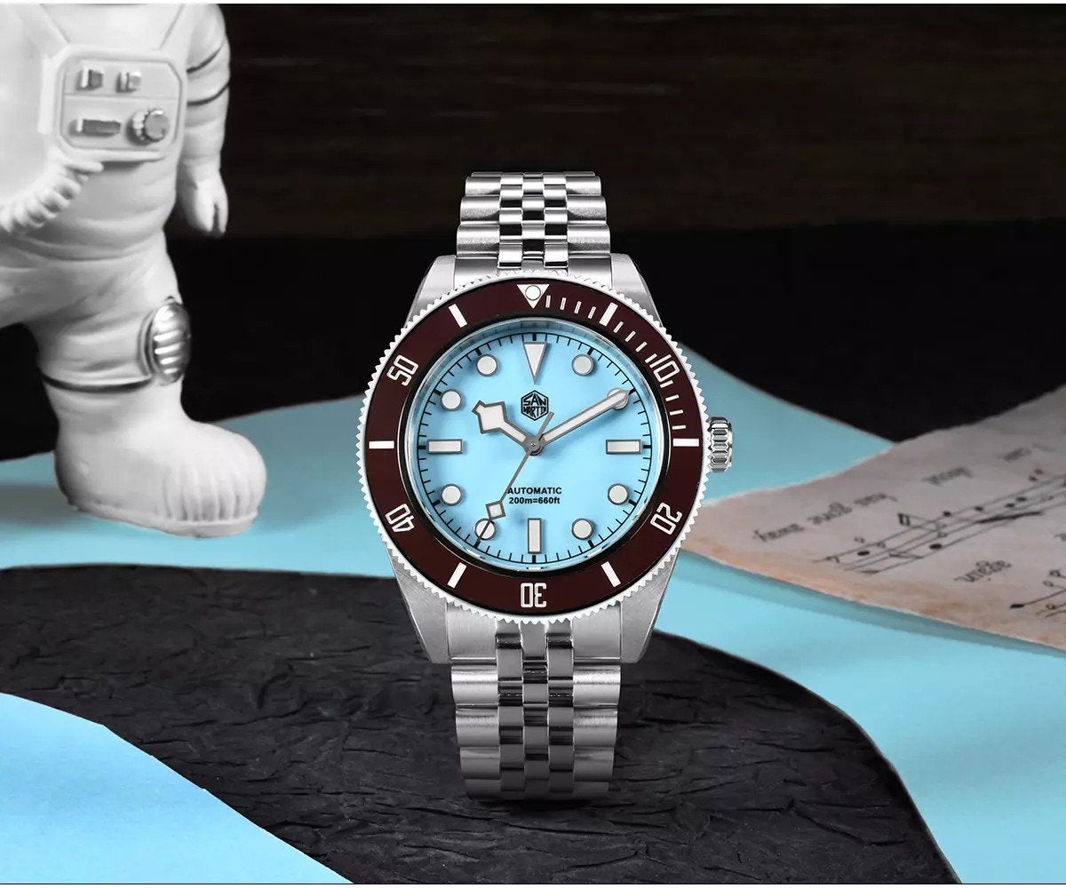 San Martin SN0128 40mm NEUVE – Céramique - Bleue – NH35 Auto, Autres marques, Acier, Enlèvement, Acier