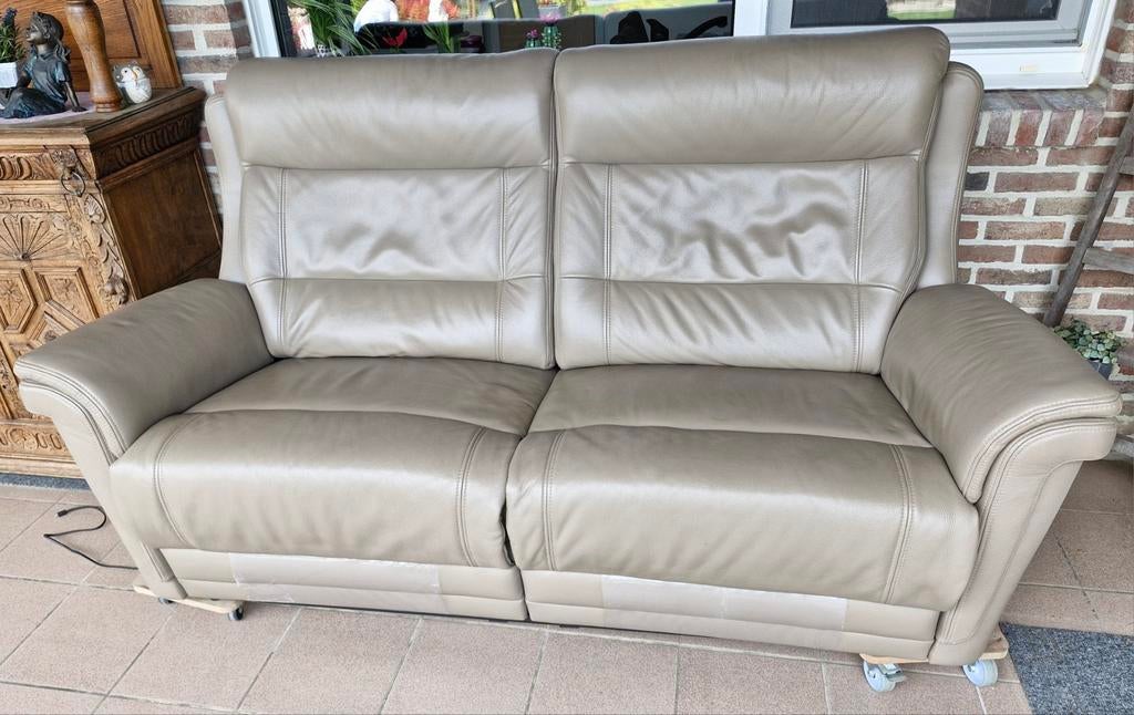 2 zit lederen met elektrische relaxen, Ophalen, 250 tot 300 cm, Gebruikt, Driepersoons