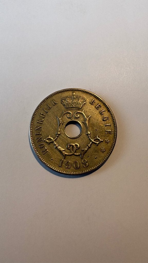 LEOPOLD II*: 25 cent 1908V, Ophalen of Verzenden