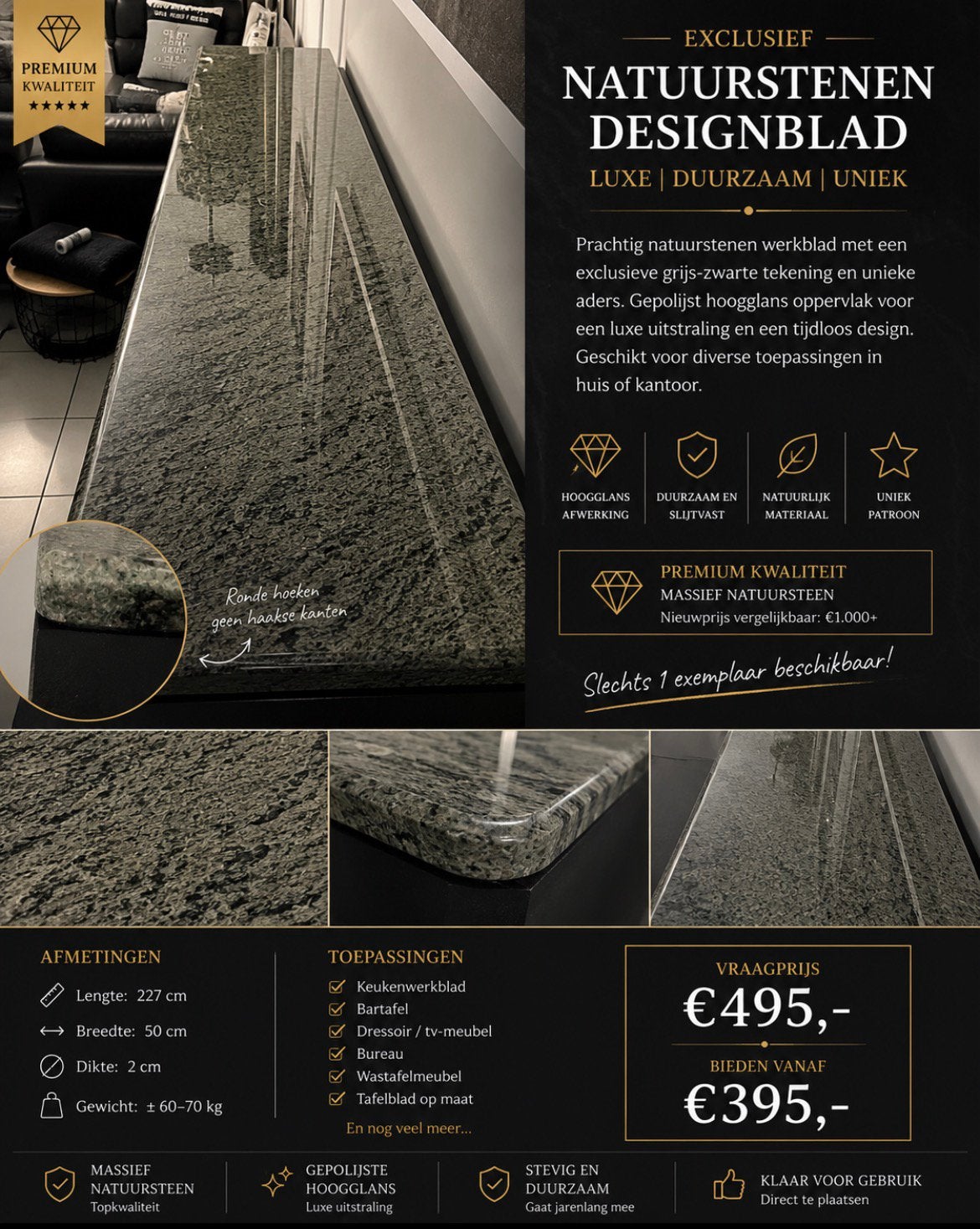 Graniet Verde Maritaka, Huis en Inrichting, Woonaccessoires | Dienbladen, Zo goed als nieuw, Hout, Ophalen