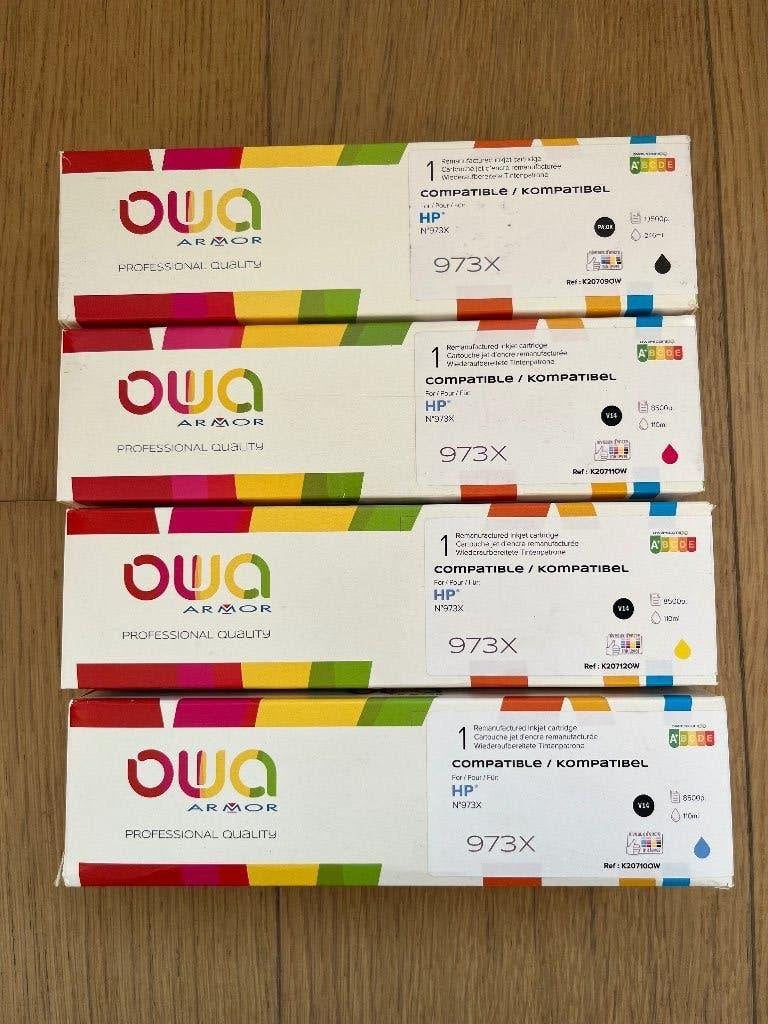 Lot 4 Cartouches OWA Armor HP 973X (Noir + Couleurs), Informatique & Logiciels, Enlèvement ou Envoi, Neuf, Cartridge, Générique et autres marques
