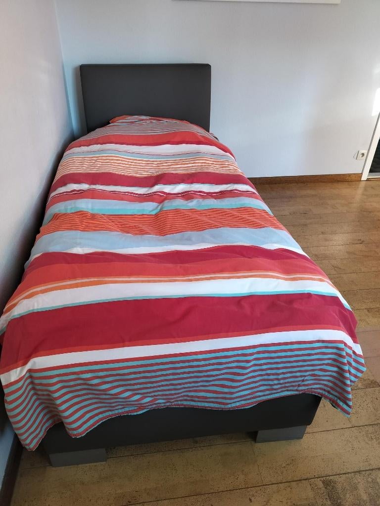 boxspring éénpersoon, Maison & Meubles, Chambre à coucher | Lits boxsprings, 90 cm, Gris, 210 cm, Enlèvement