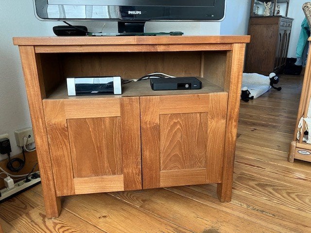 Teak houten T.V. meubel + Ladenkast, Ophalen, Gebruikt, Teakhout, 50 tot 100 cm