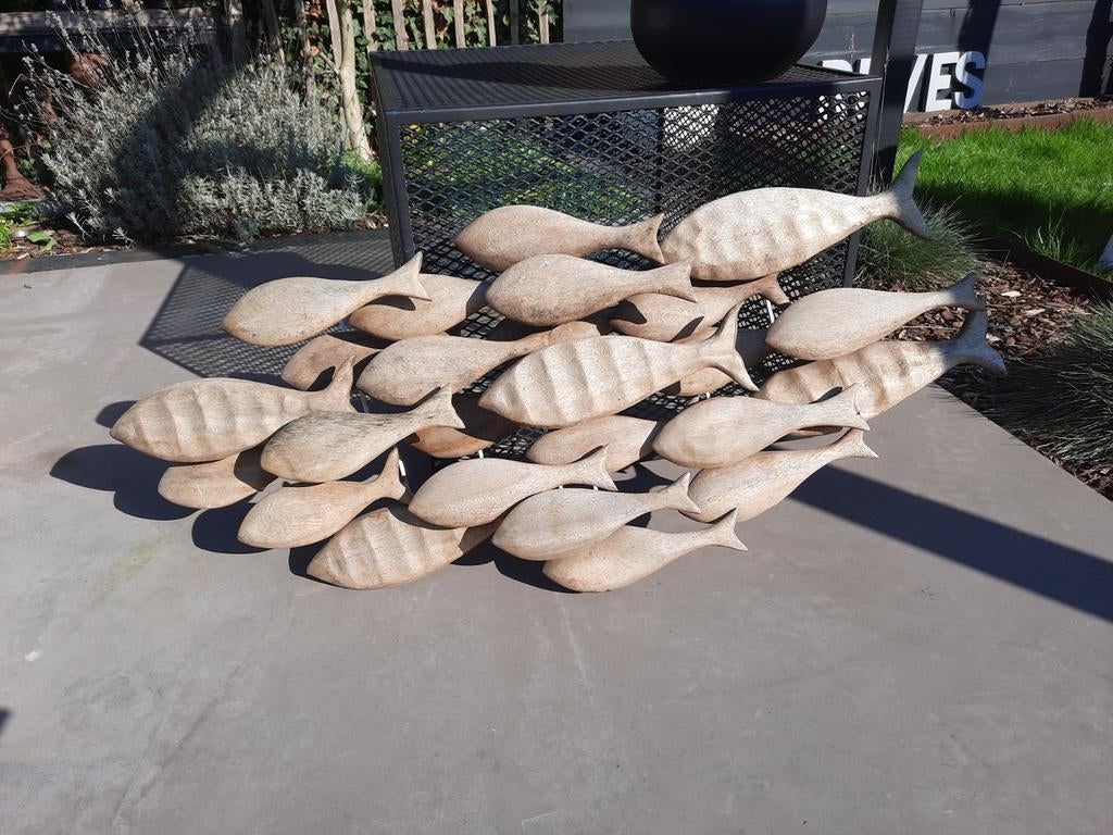 Houten visbankdecoratie, Tuin en Terras