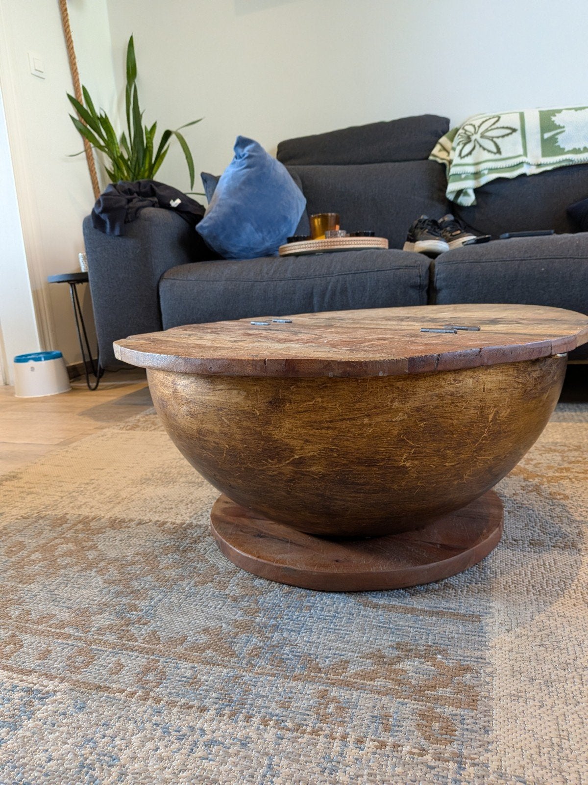 Salontafel - met opbergplek, Ophalen, Gebruikt, Rond, Hout