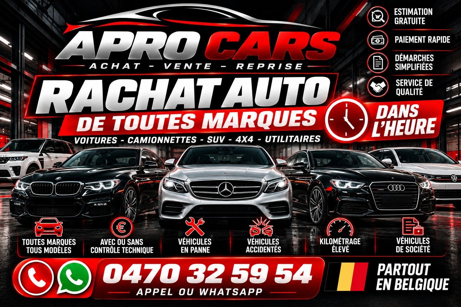 RACHAT AUTO 0470 32 59 54  – VOITURES & CAMIONNETTES – ACHAT, Auto's, Bedrijf, Te koop