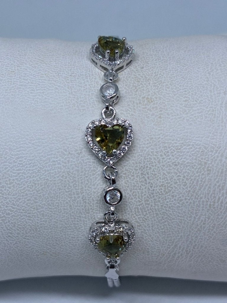 Zilver 925 Armband met Labmade Zultaniet Harten (19.5-22.5cm, Ophalen of Verzenden, Nieuw, Zilver, Zilver