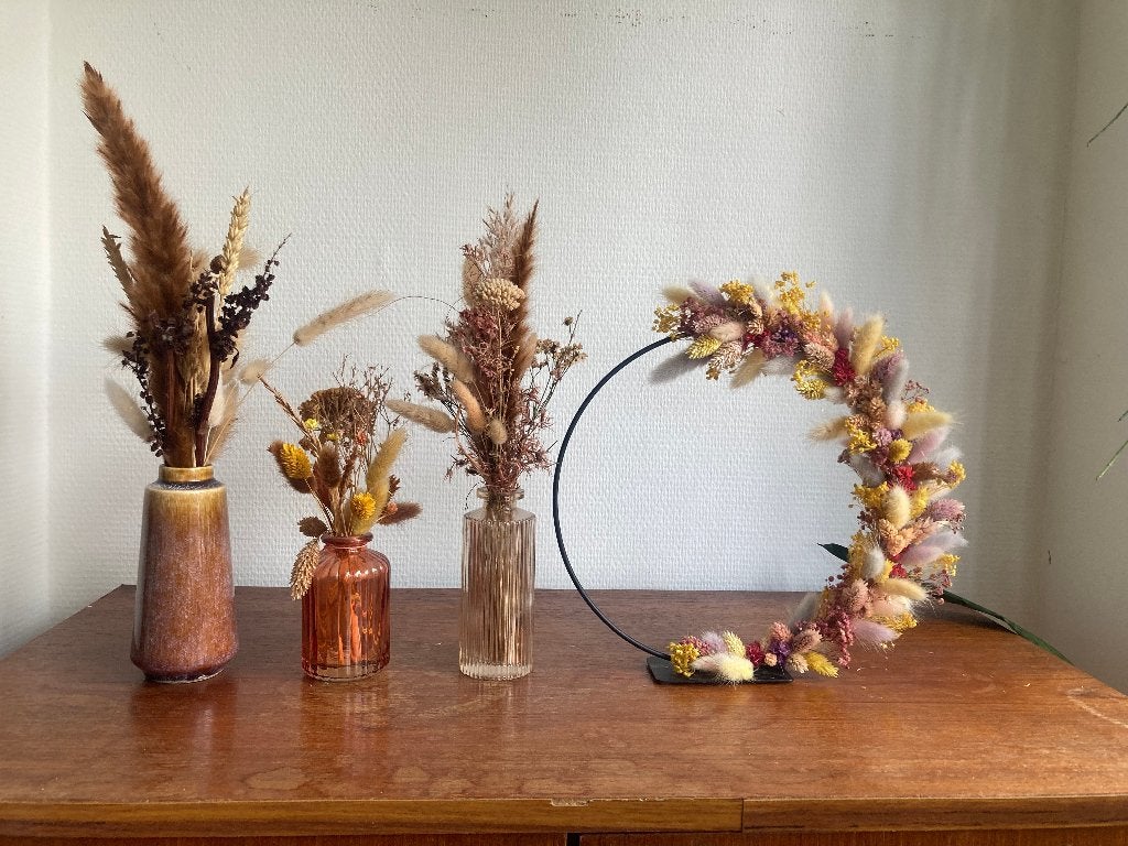 Set van 3 decoratieve vaasjes met droogbloemen, Maison & Meubles, Accessoires pour la Maison | Fleurs séchées, Enlèvement, Utilisé