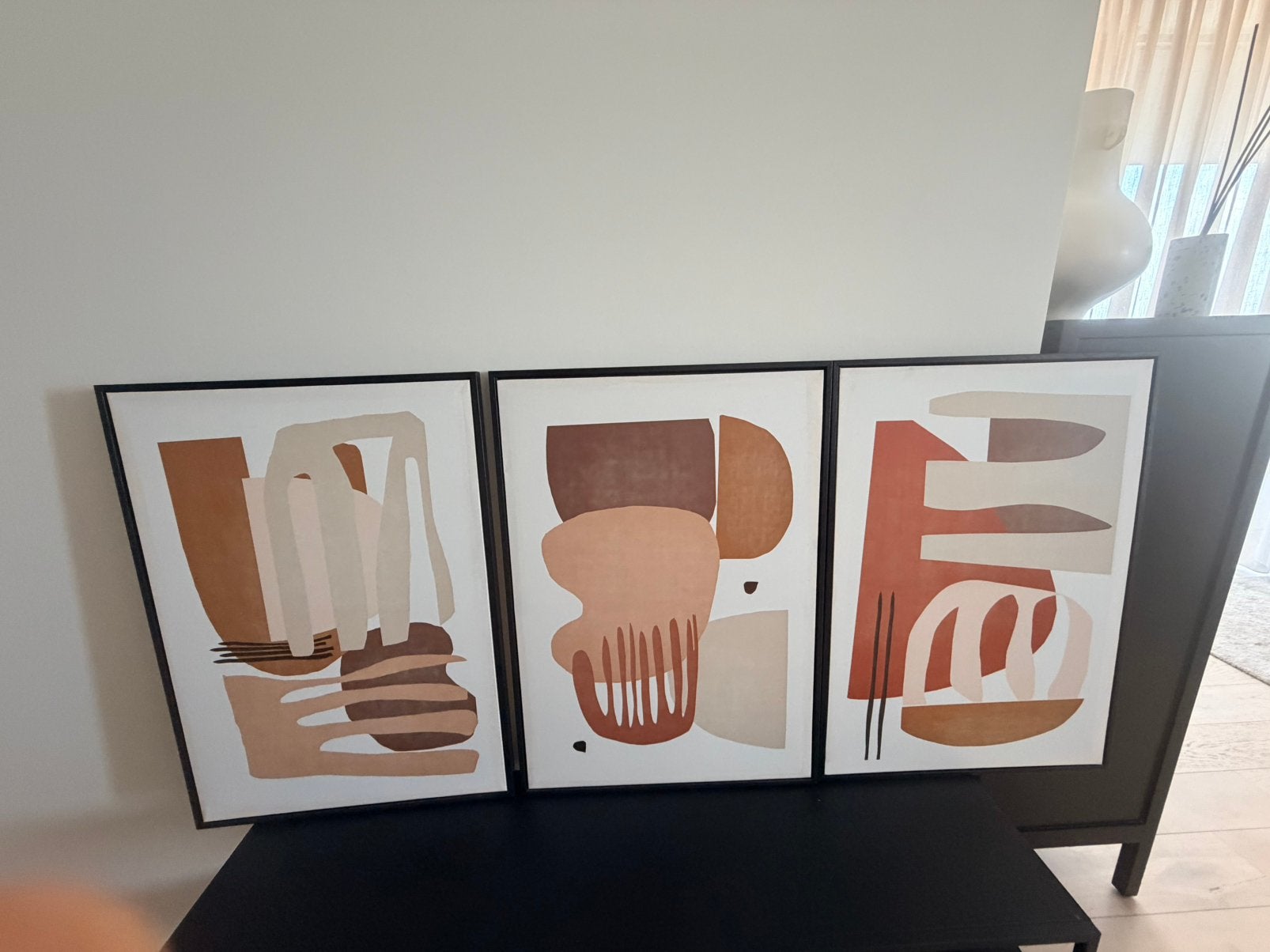 Tableaux abstraits encadrés – 40x70 cm (lot de 3), Enlèvement