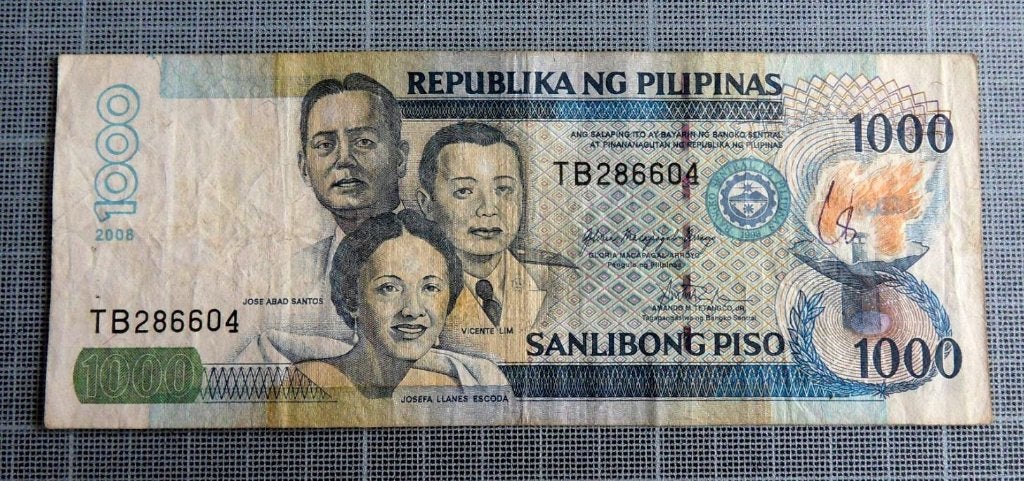 Billet de 1000 peso des Philippines année 2008., Envoi, Asie du Sud, Billets en vrac