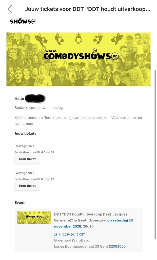 2 tickets voor DDT houdt uitverkoop te gent op 28 november, Twee personen