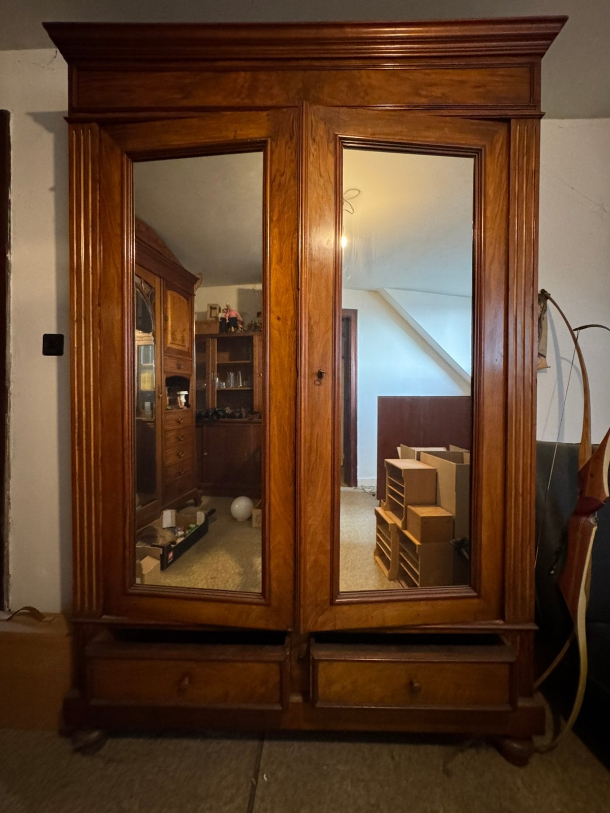 ARMOIRE BIEDERMEIER ANCIENNE AVEC MIROIRS 220x140x56 🪵, Antiquités & Art, Enlèvement