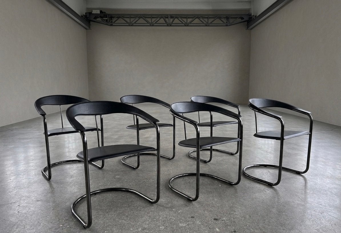 Six chaises noires vintage, Maison & Meubles, Chaises, Enlèvement, Comme neuf
