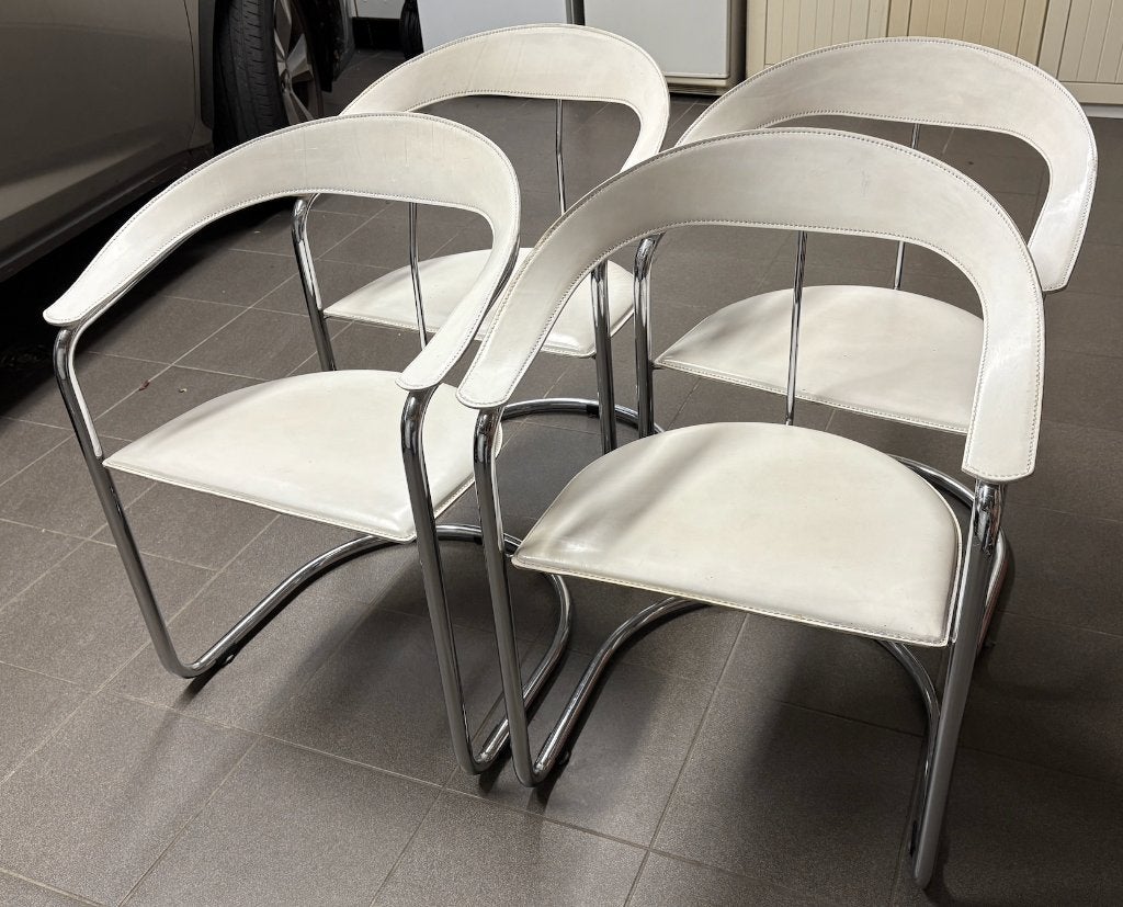 Chrome stoelen met leder, Comme neuf, Enlèvement, Métal, Blanc