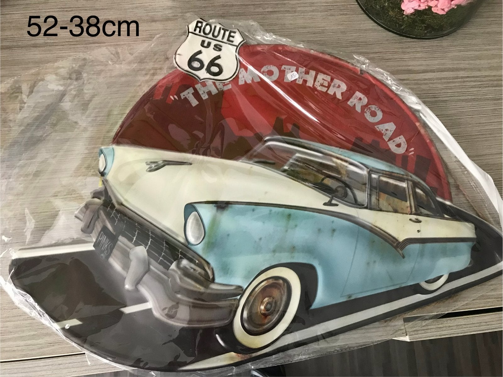 Decoratie ijzeren plaat vintage route 66 52-38cm, Ophalen of Verzenden, Zo goed als nieuw