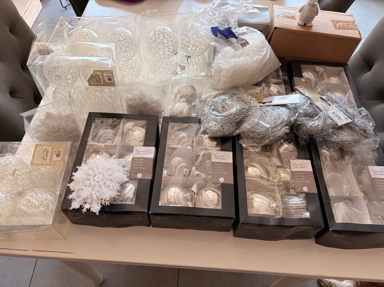 Hele set kerstboomversiering! Wit en glaskleuren., Diversen, Kerst, Ophalen, Zo goed als nieuw