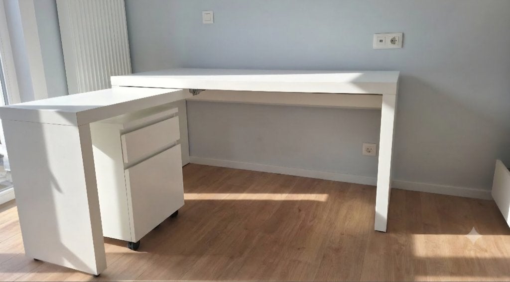Bureau, Huis en Inrichting, Ophalen, Gebruikt, Wit, Bureau-kast combinatie
